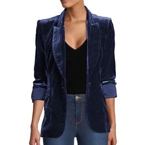 L'AGENCE Chamberlain Velvet Silk Blend Blazer in Navy Blue